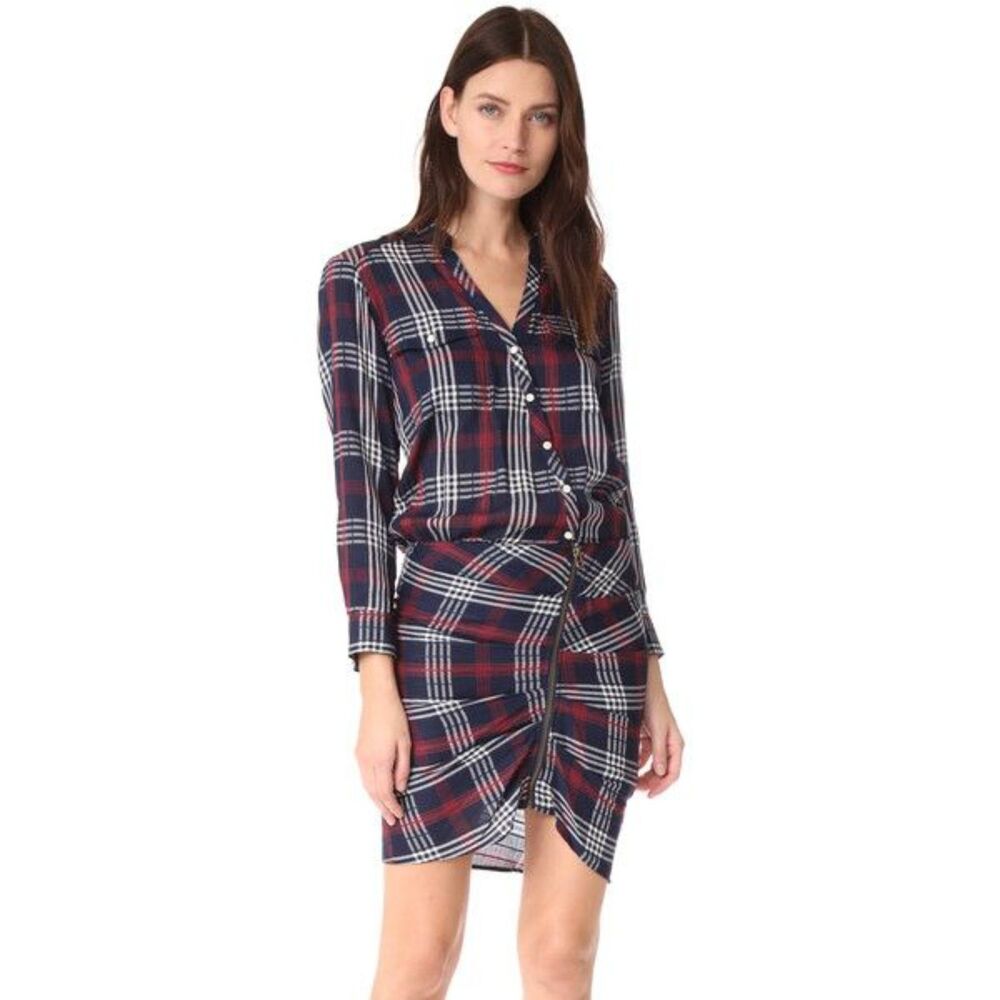 Veronica Beard Emory ruched plaid shirt dress